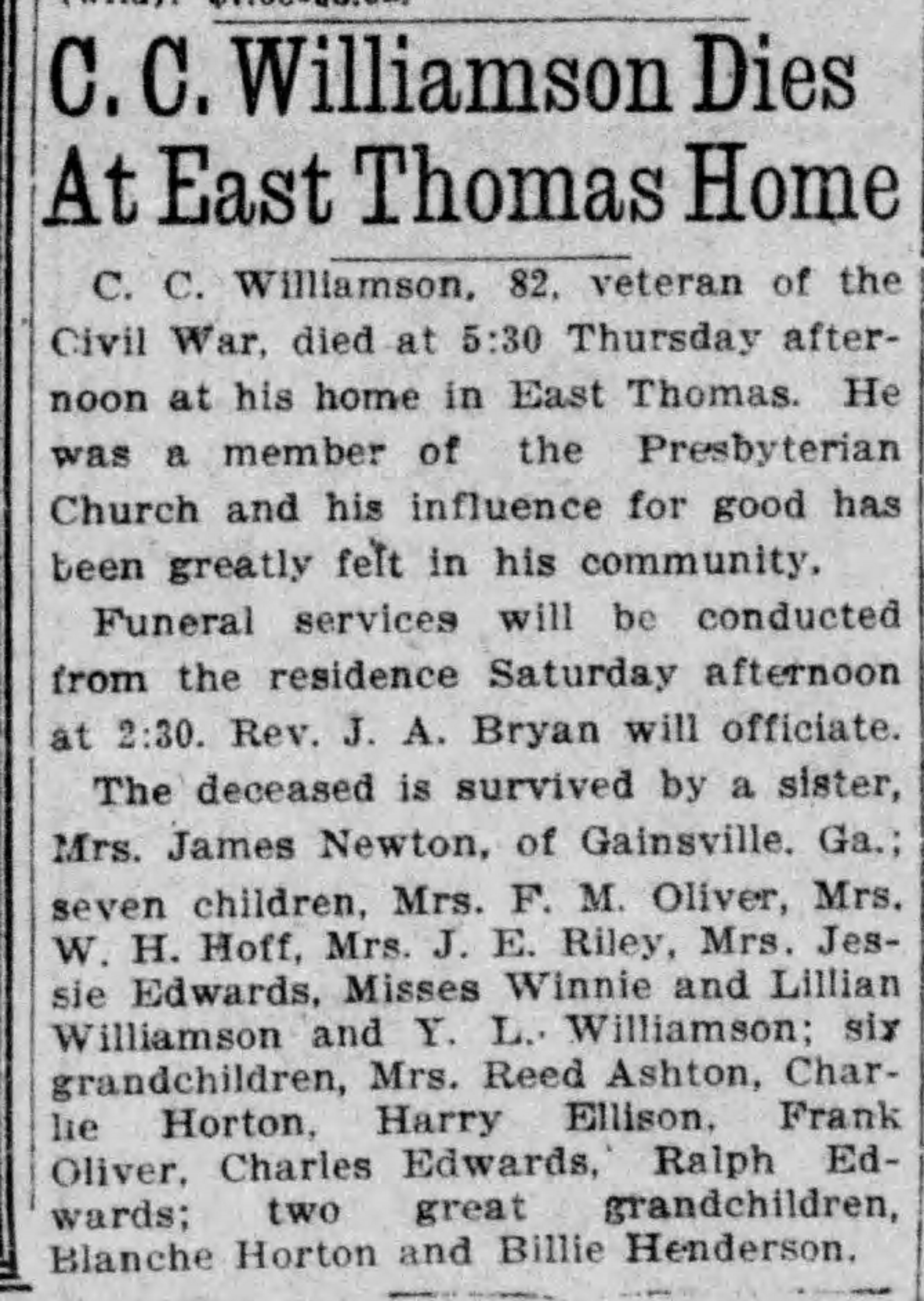 C.C. Williamson obituary